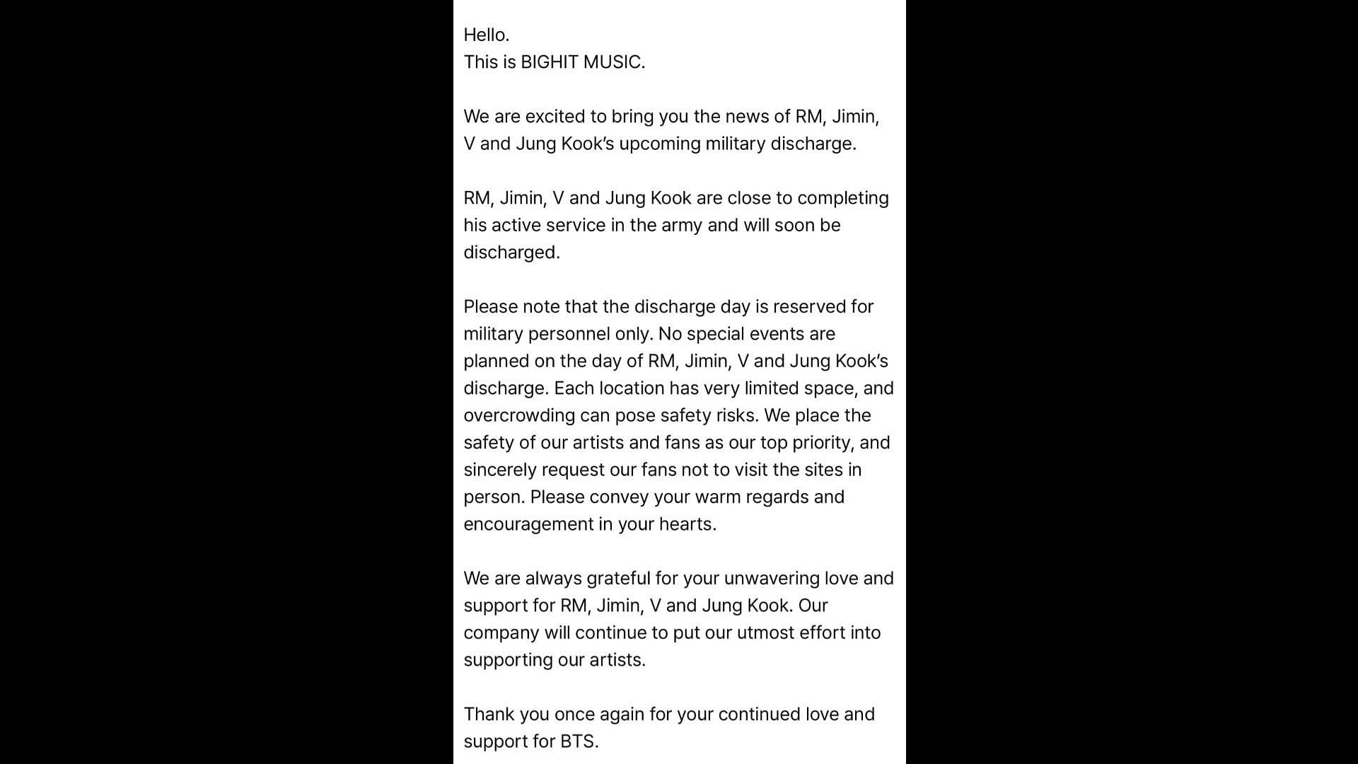 BIGHIT MUSIC's advisory (Image via Weverse)